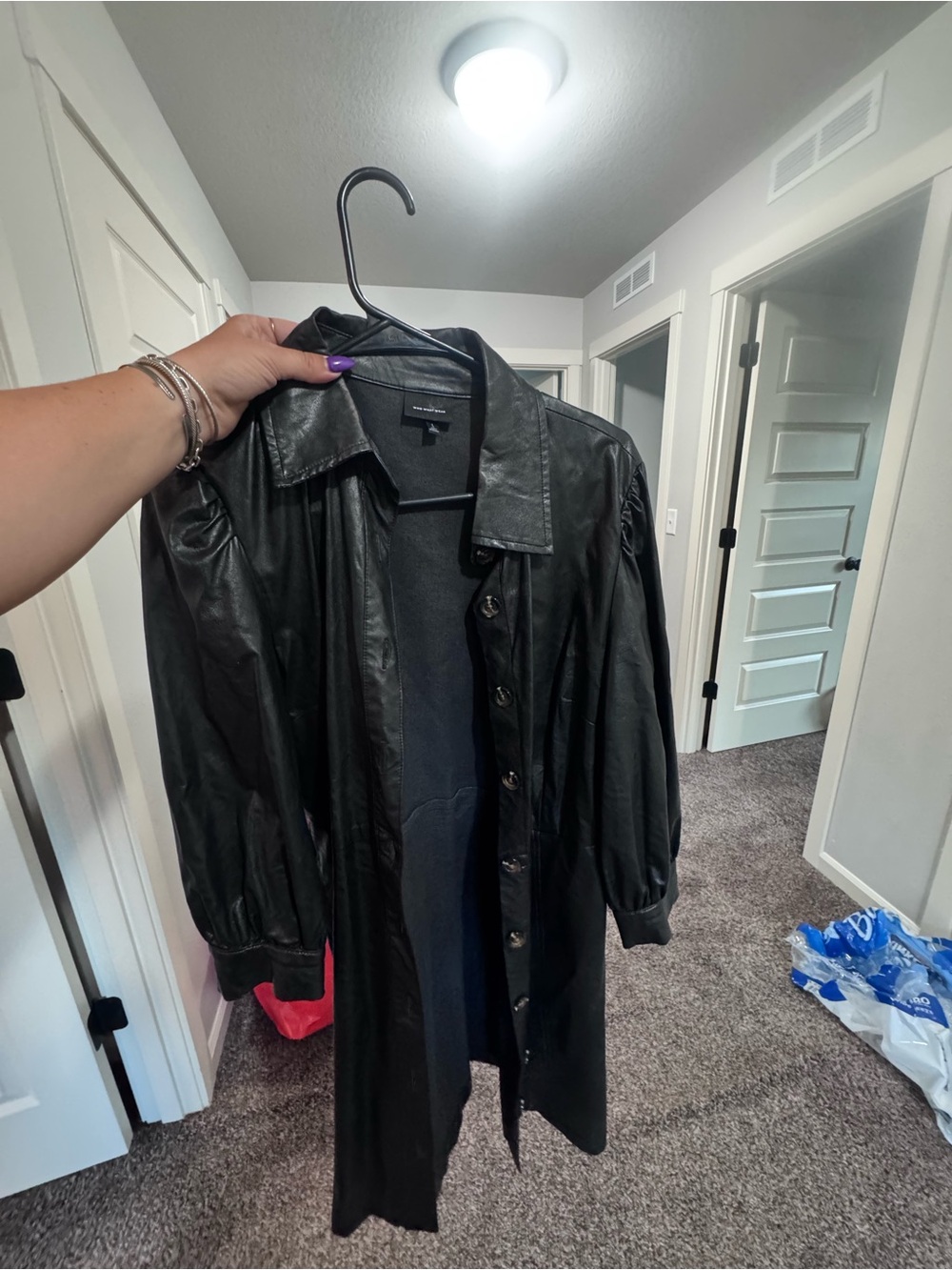 Who What Wear Black Faux Leather Button-Front Coat